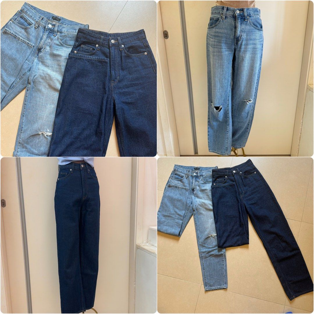 Uniqlo Light Blue Jeans Relaxed Tapered Middle Waist Denim Jeans Size 23 H M Classic Dark Blue Jeans Straight Wide Leg High waist Denim Jeans Size 34 Leggings Carousell