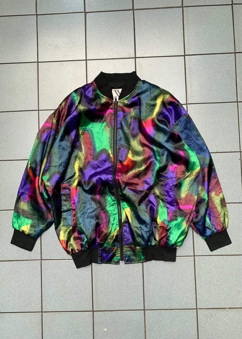 VINTAGE VENEZIA COLORFUL OBJECT SATIN BOMBER JACKET, Women's Fashion ...