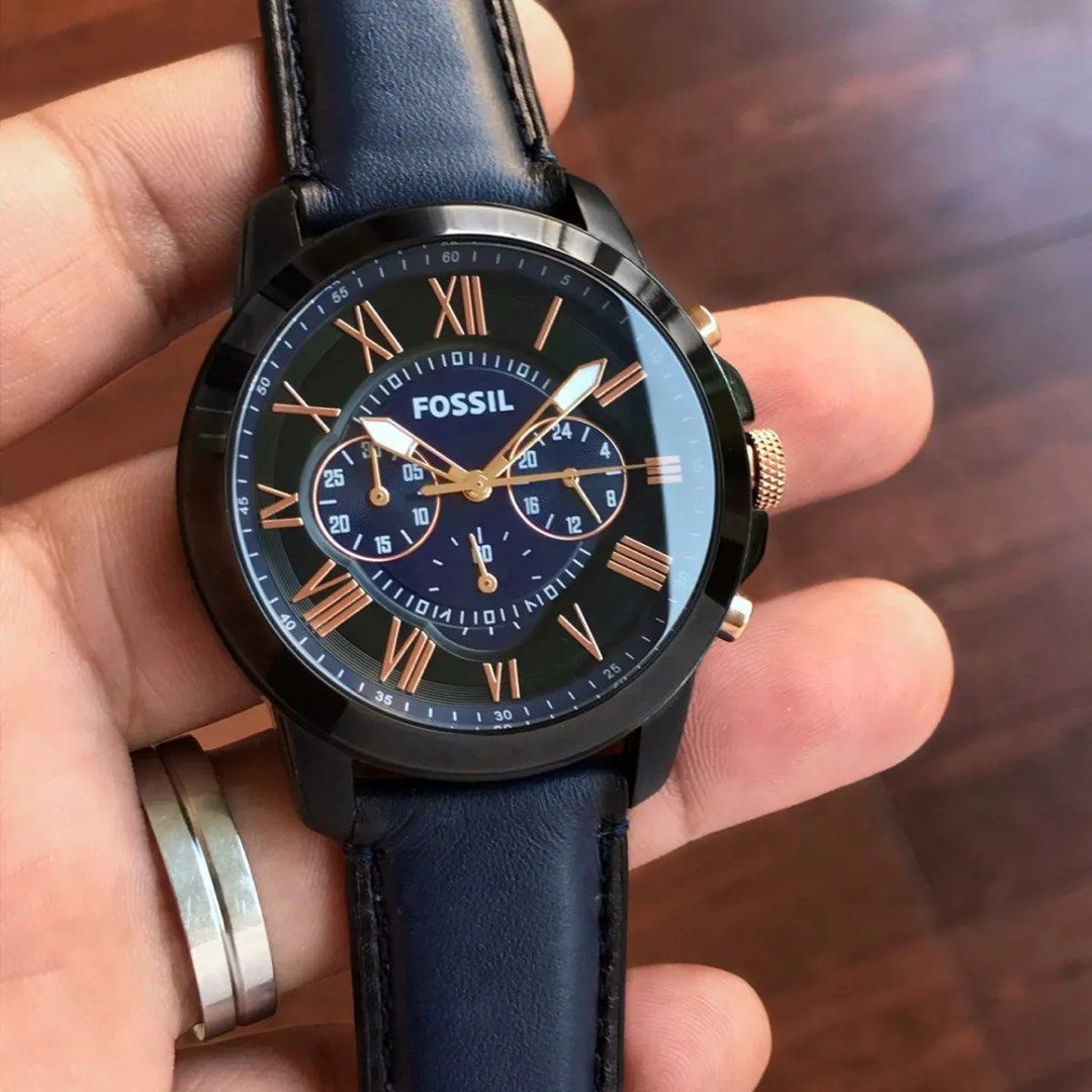 100 ORIGINAL Fossil FS5061 Men s Grant Chronograph Blue Leather Stainless Steel Men Watch