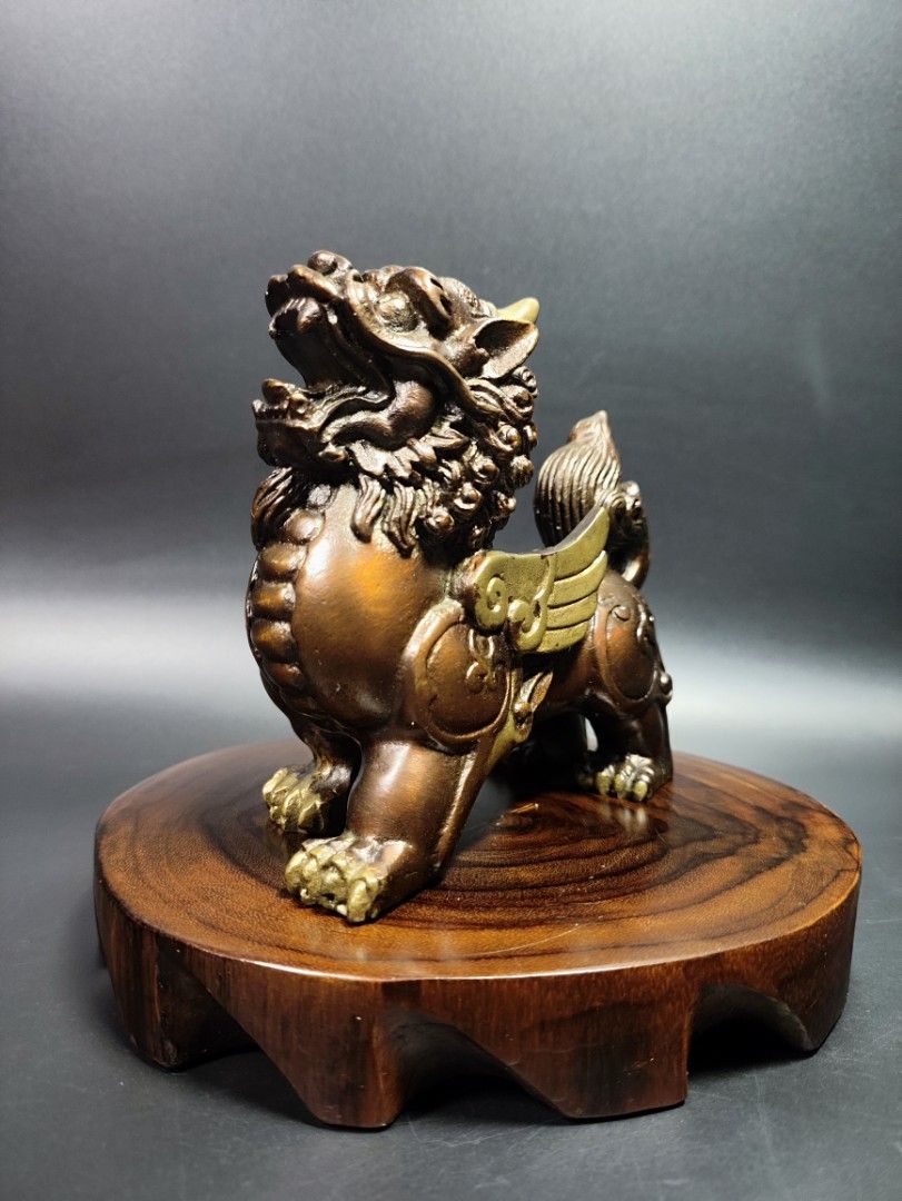 早期純銅銅雕老件 - 獬豸(法獸)#04（古董/收藏/銅爐/香爐/銅器/擺飾/珍藏/明朝/清朝/藝品/神像/佛像）