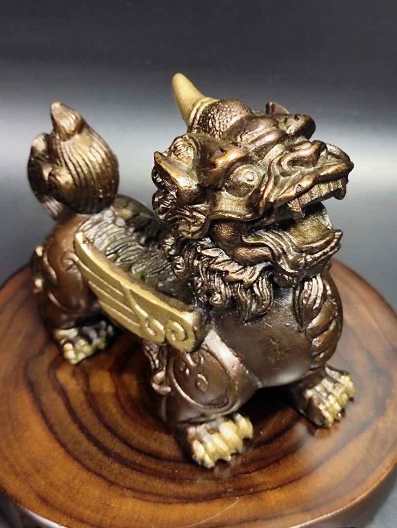 早期純銅銅雕老件 - 獬豸(法獸)#04（古董/收藏/銅爐/香爐/銅器/擺飾/珍藏/明朝/清朝/藝品/神像/佛像）