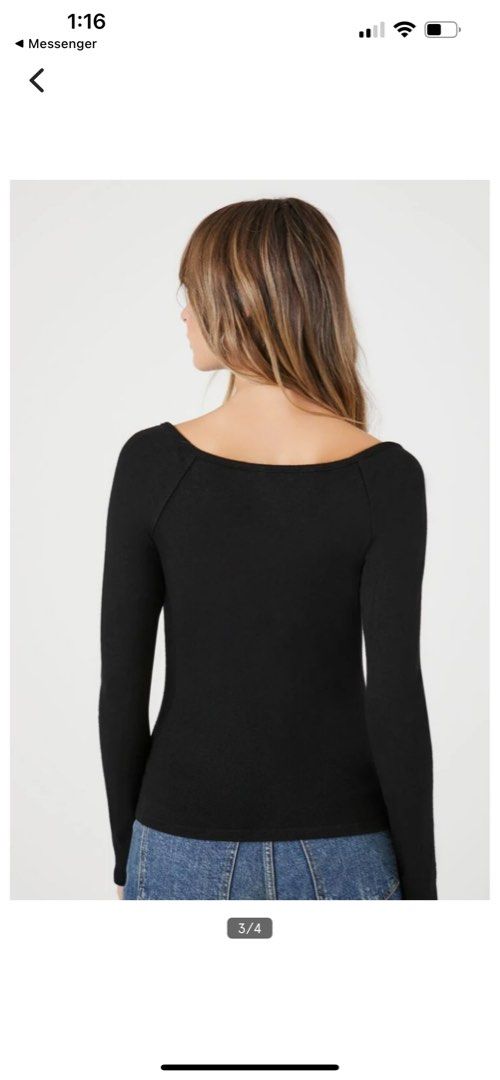 Black Corset Long-Sleeve Hook-and-Eye Top (Category: Longsleeves) located in Batangas. Submitted by wornbykai (Listing ID 1312138447, Image 3). Description: Super soft material and not mainit Used once lang for grad pic :) Got this for 1k !! Rfs: di ko type for my body type.
