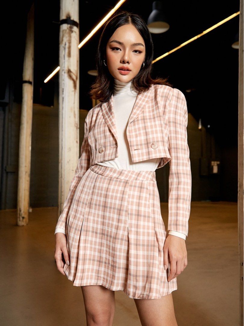 Plaid blazer skirt set on sale