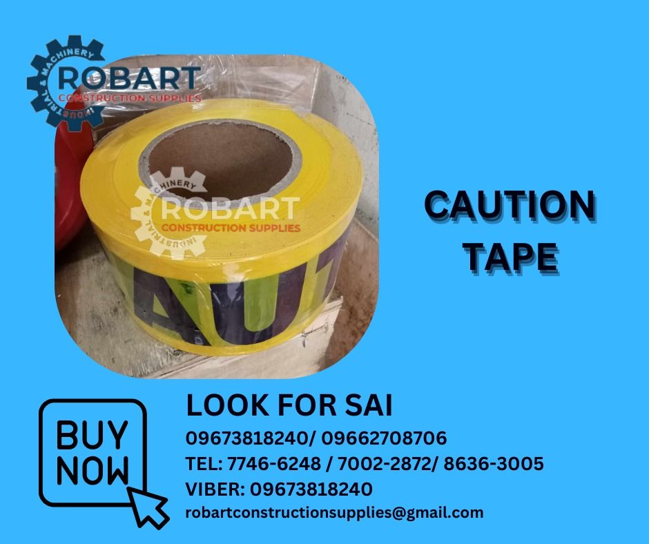 Caution Tape (Category: Construction Tools & Equipment) located in Manila. Submitted by robartehm (Listing ID 1312138402, Image 1). Description: Caution Tape 3" x 300m ROBART CONSTRUCTION SUPPLIES For inquiries: For FAST TRANSACTION: Sai Robart - 09673818240 / 09662708706 Vbr: Robart Sai - 09673818240 sairobart3@gmail. com Office Address: 1405 Yuseco St. Sta. Cruz Manila 7746-6248, 7216-7605 ,7002-2872, 8-6363005 09351427044 09603947805 robartcon