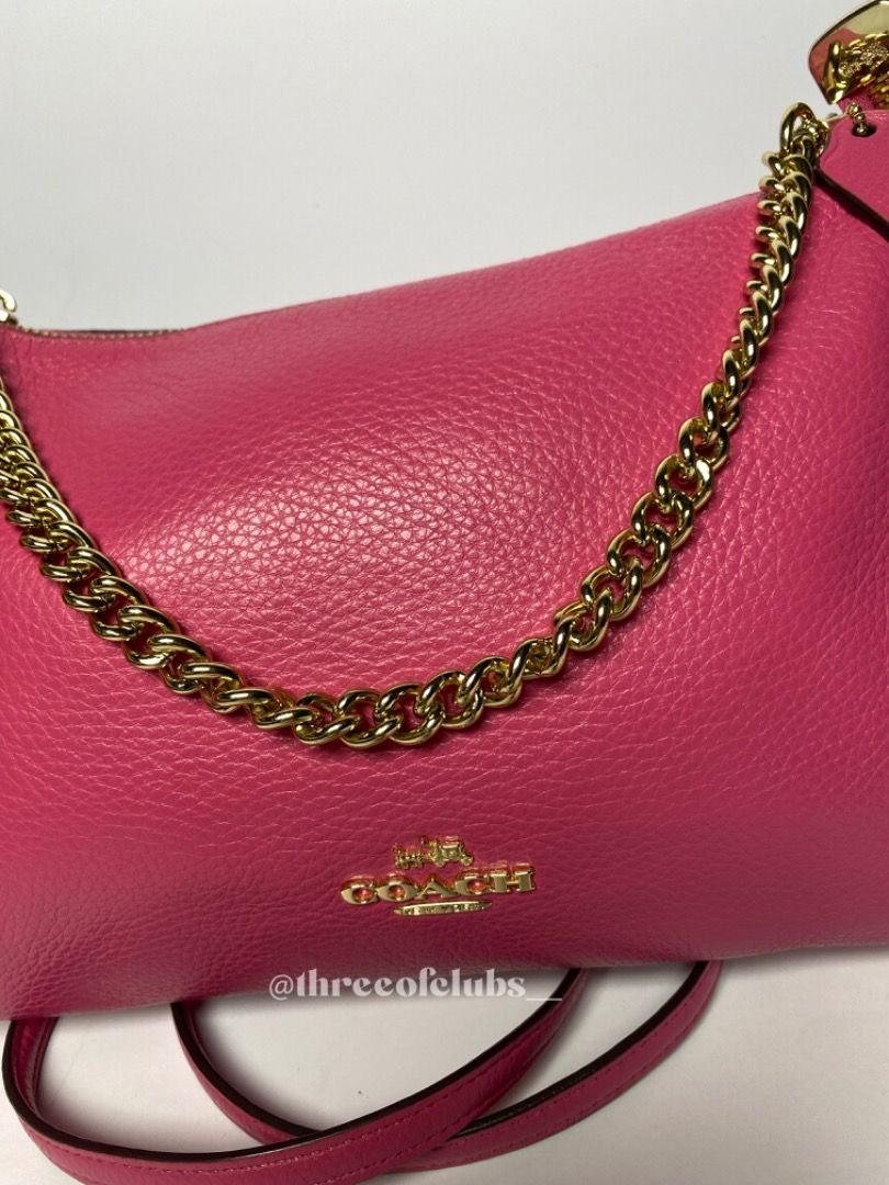 Coach Ruby Pink Leather Chain Two Way Bag (Category: Luxury Bags & Wallets) located in Quezon City. Submitted by threeofclubs__ (Listing ID 1312275423, Image 2). Description: Very good condition 100% GA Clean body with slight sign of usage, check last photo Clean interior Nice chain handle still gold No major rubs No stains No cracks Normal signs of usage always double check and zoom photos Aproximate dimensions: 11.0" L x 7.0" H ♣ 1 day reservat