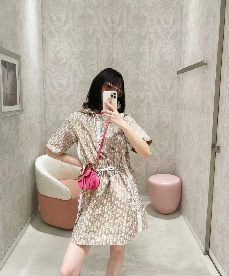 dior short hooded dress Dior Women Short Hooded Dress Black and White Technical Taffeta Jacquard