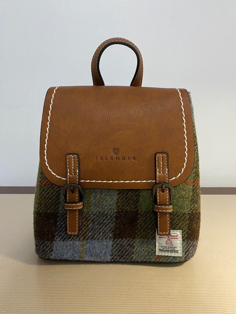 Harris Tweed Scotland Islander Jura Leather Backpack in Chest nut Blue Tartan Women s Fashion Bags Wallets Backpacks on Carousell