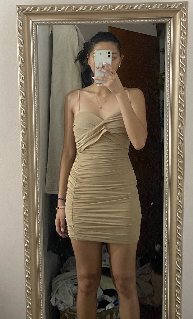 light brown runched tight dress for party Women s Fashion Dresses Sets Dresses on Carousell