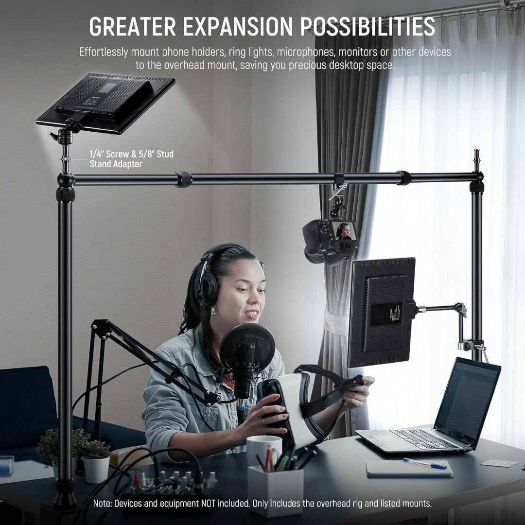 LS15 Overhead Camera Mount Rig with Dual Ball Head Super Clamp Phone ...