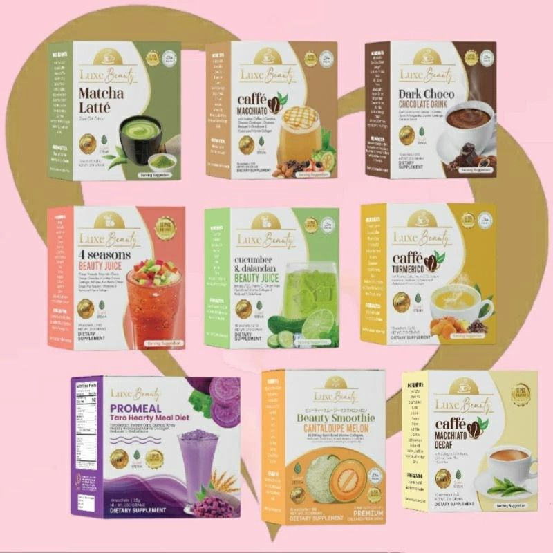 Luxe Slim Drinks - Box (Category: Health Food, Drinks & Tonics) located in Manila. Submitted by joiego (Listing ID 1312170733, Image 1). Description: Caffe Macchiato OG / Decaf Four Seasons Dark Choco Matcha Latte Cantaloupe Melon Cucumber Dalandan Caffe Turmerico Luxe Kids Choco Promeal Taro.