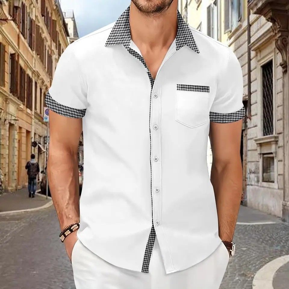 Men s casual shirt short sleeved striped print breathable comfortable shirt for work outdoor vacation business
