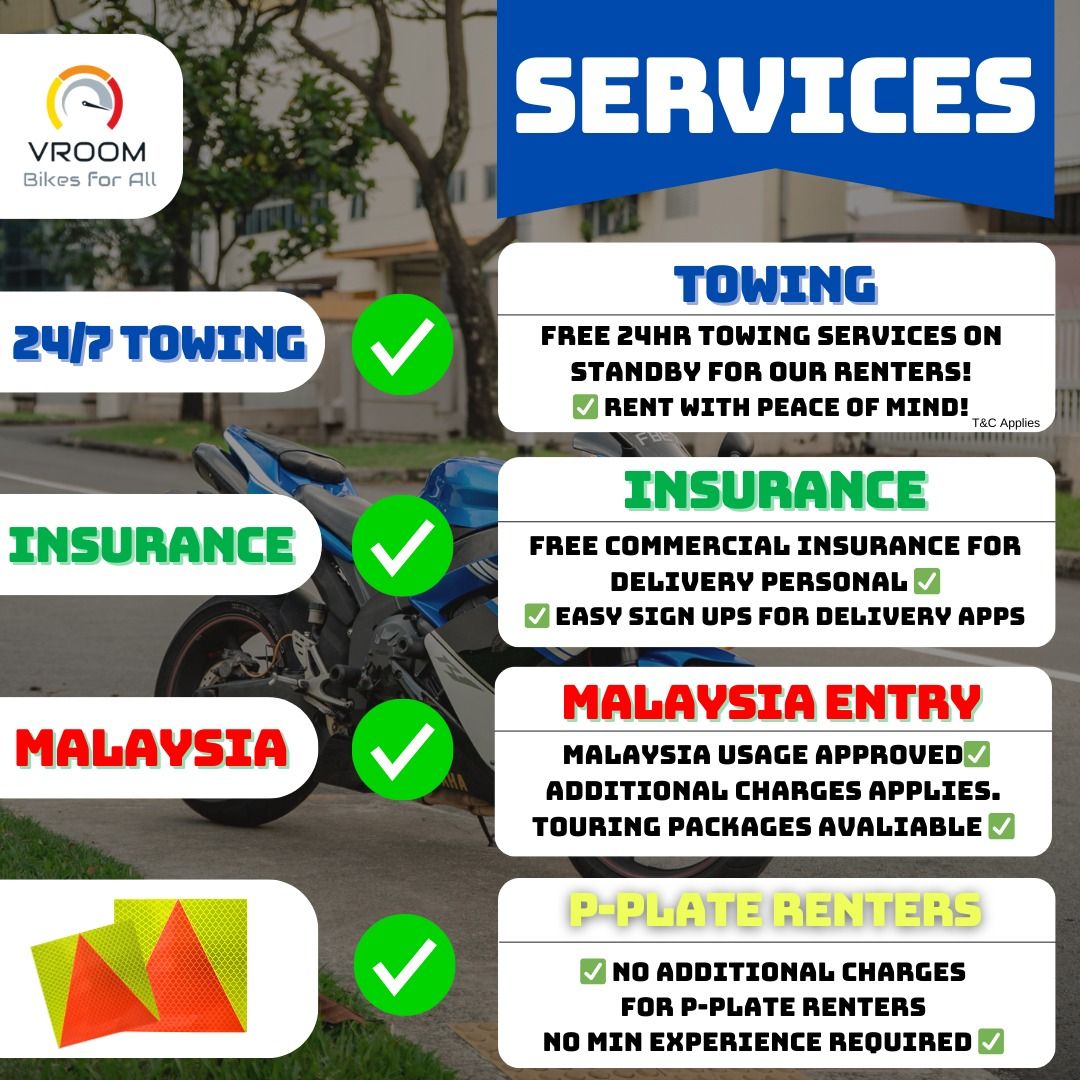 [Motorcycle Rental] ZX4RR Suzuki DRZ 400 SM Honda Super 4 Revo Yamaha Xmax 300 V2 KTM RC390 ZX4R ZX4RR CB400X (Category: Motorcycle Rental) located in Singapore. Submitted by vroomleasing (Listing ID 1217988876, Image 3). Description: 🏍️ Cheapest ZX‑4R SE Rental in Singapore Rate: S$75/day (minimum 3-day rental) Weekly rate: S$385/week, equating to around S$55/day 🔑 Key Features: ✅ 24/7 Motorcycle Rental - Because adventure never sleeps! ✅ Rigo
