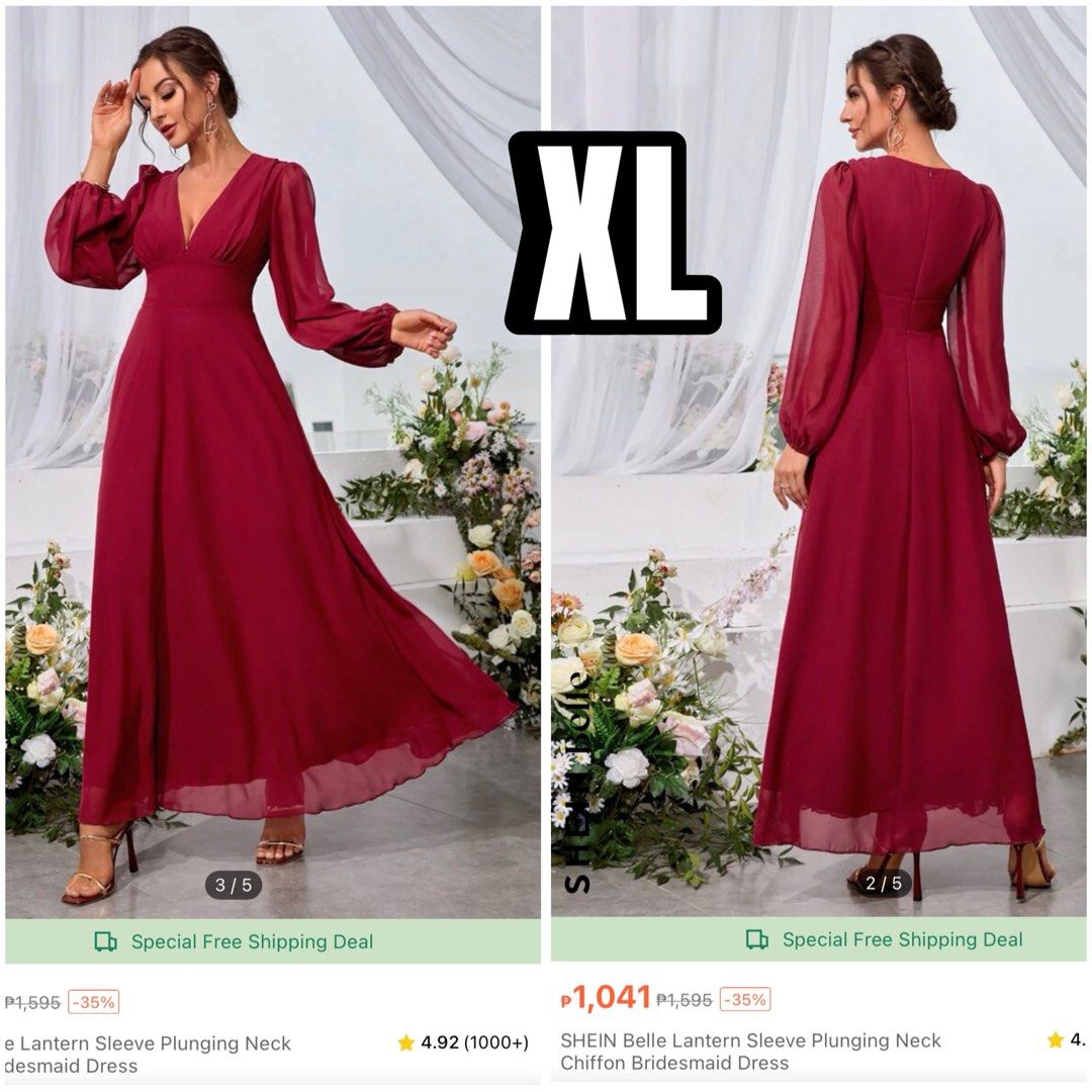 Shein Plus size Maroon Lantern Sleeve Plunging Neck Chiffon Event Long Dress/ Cocktail dress/ Bridesmaid gown, Women's Fashion, Dresses & Sets, Evening dresses & gowns on Carousell Shein Plus size Maroon Lantern Sleeve Plunging Neck Chiffon Event Long Dress/ Cocktail dress/ Bridesmaid gown, Women's Fashion, Dresses & Sets, Evening dresses & gowns on Carousell