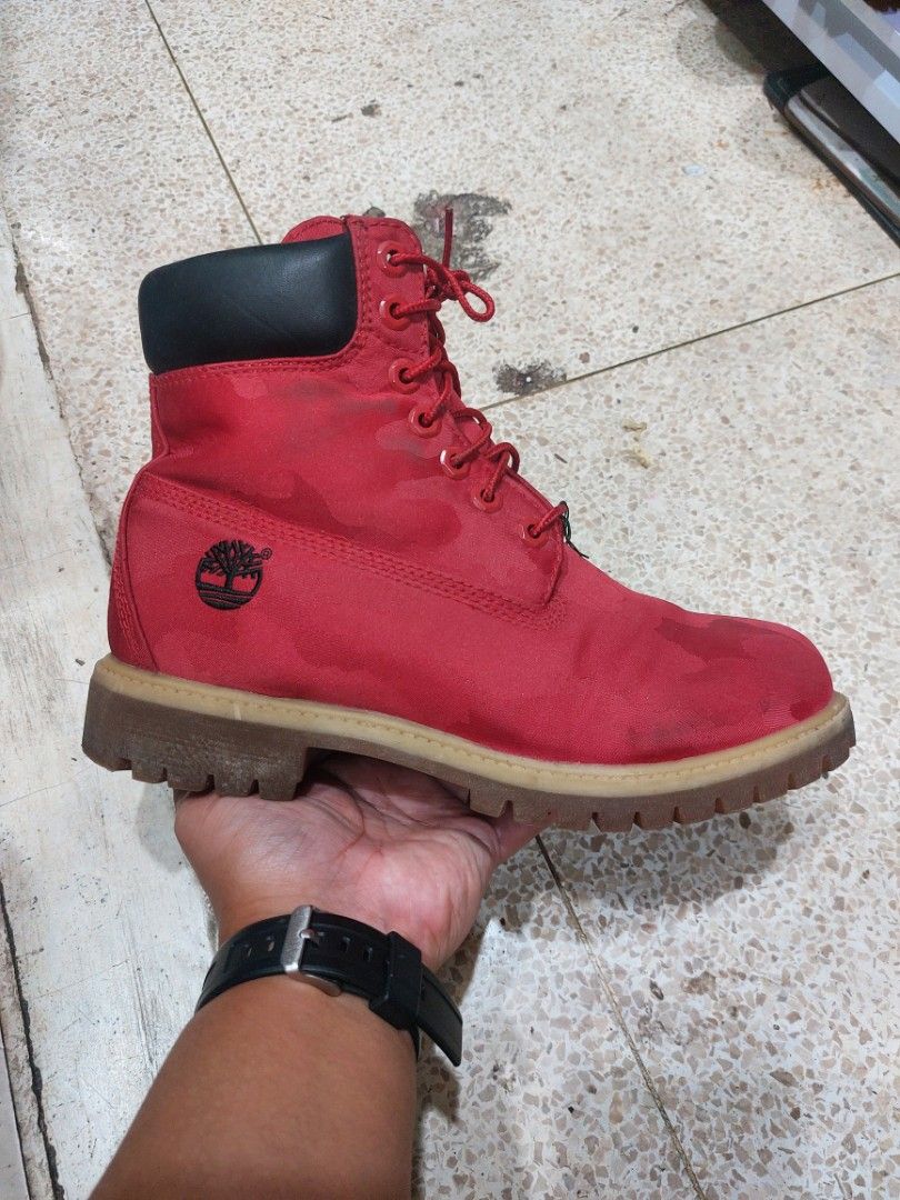 Timberland Red Camo Valentines Premium Hiking Boots 41 Eur Men s Fashion Footwear Boots on Carousell
