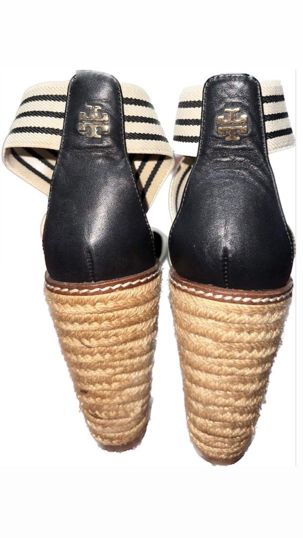TORY BURCH Frieda Elastic Stripe Leather Espadrille Wedge Sandal Women s Fashion Footwear Wedges on Carousell