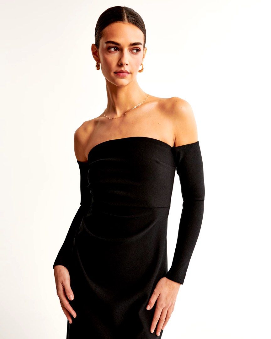 black stretchable dress Off The Shoulder Stretch Spandex Dress (KV1120) main image 0