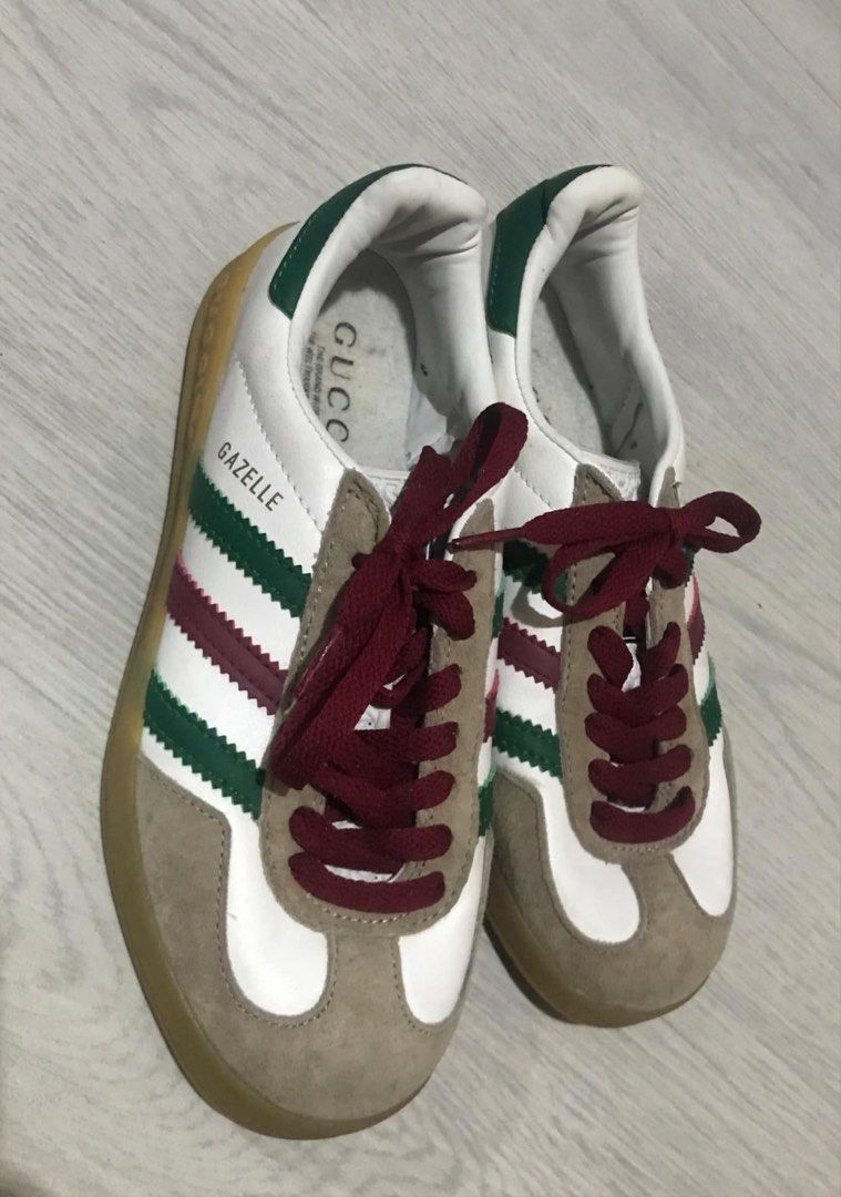 adidas gazelle silver green womens Adidas x Gucci Gazelle Sneaker in Pink Suede with Black Stripes and Gr –  Hollo Shoe