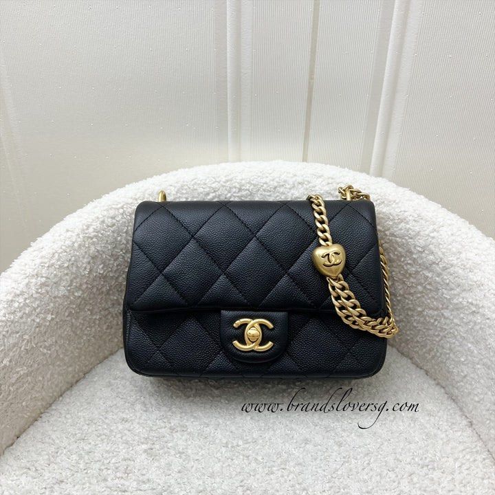 SOLD Chanel 24P Heart Adjustable Chain Small Mini 20cm Flap Bag in Black Caviar AGHW Luxury Bags Wallets on Carousell