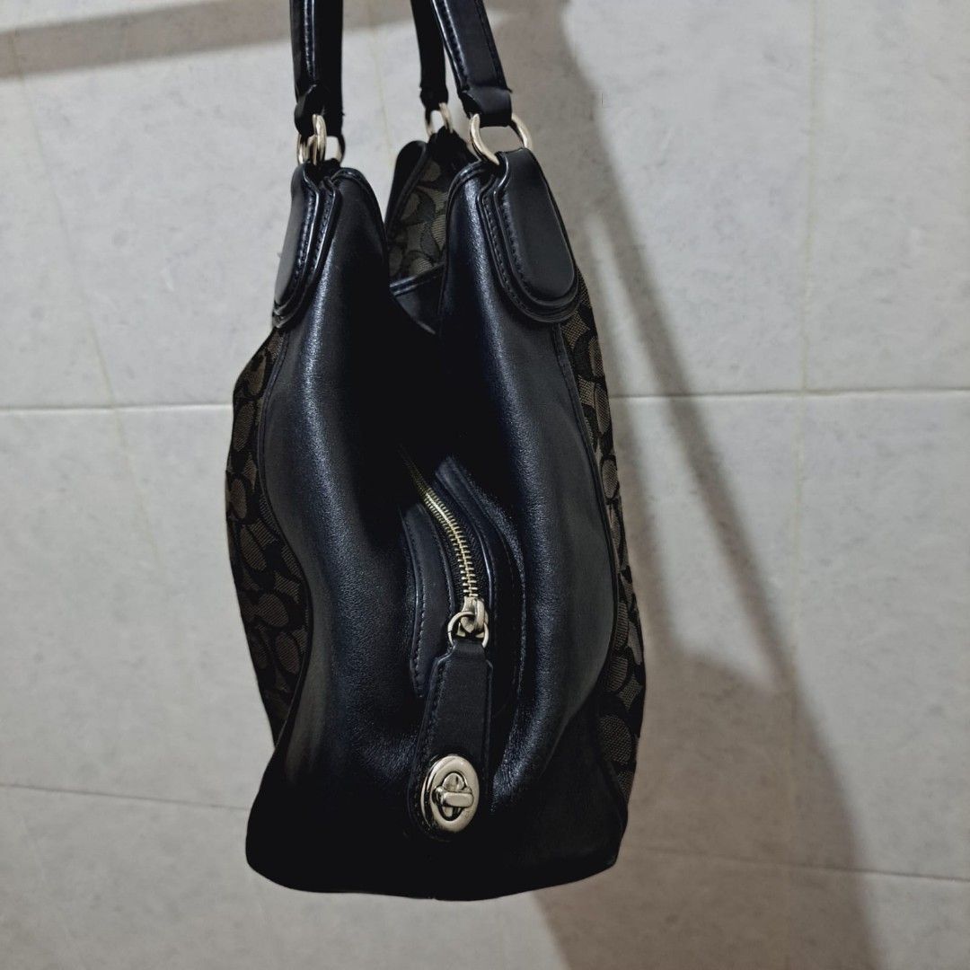 Coach Edie Shoulder Bag Grey Black Signature Jacquard Barang Mewah Tas Dompet di Carousell