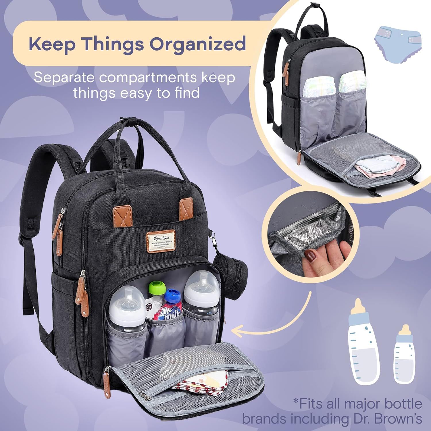 Insulated pocket diaper bag top