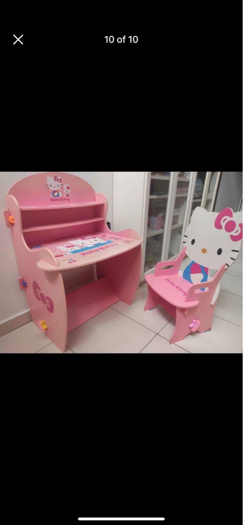 Kids bed Double bunk and hello kitty table and chair Furniture Home Living Furniture Bed Frames Mattresses on Carousell