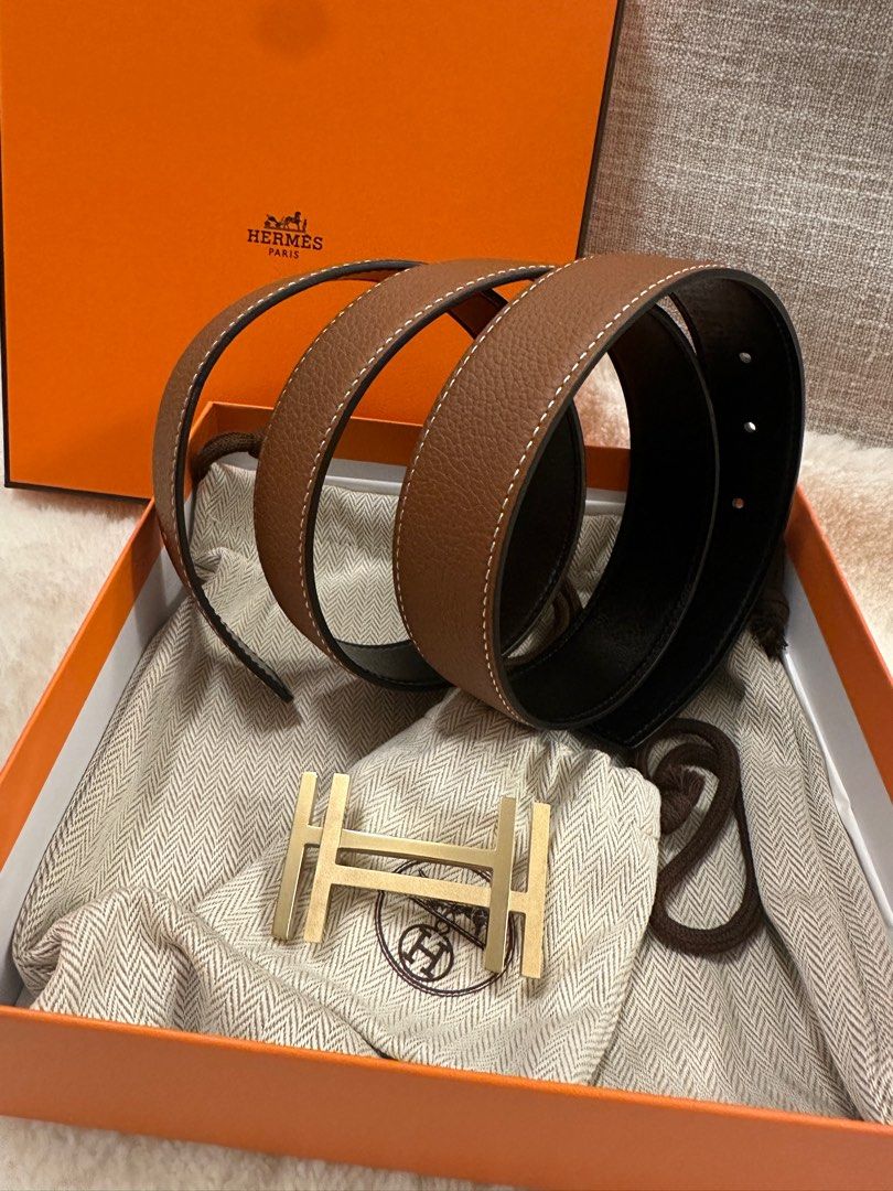 Hermes belt Mens H au Carre belt buckle Reversible leather strap 32mm
