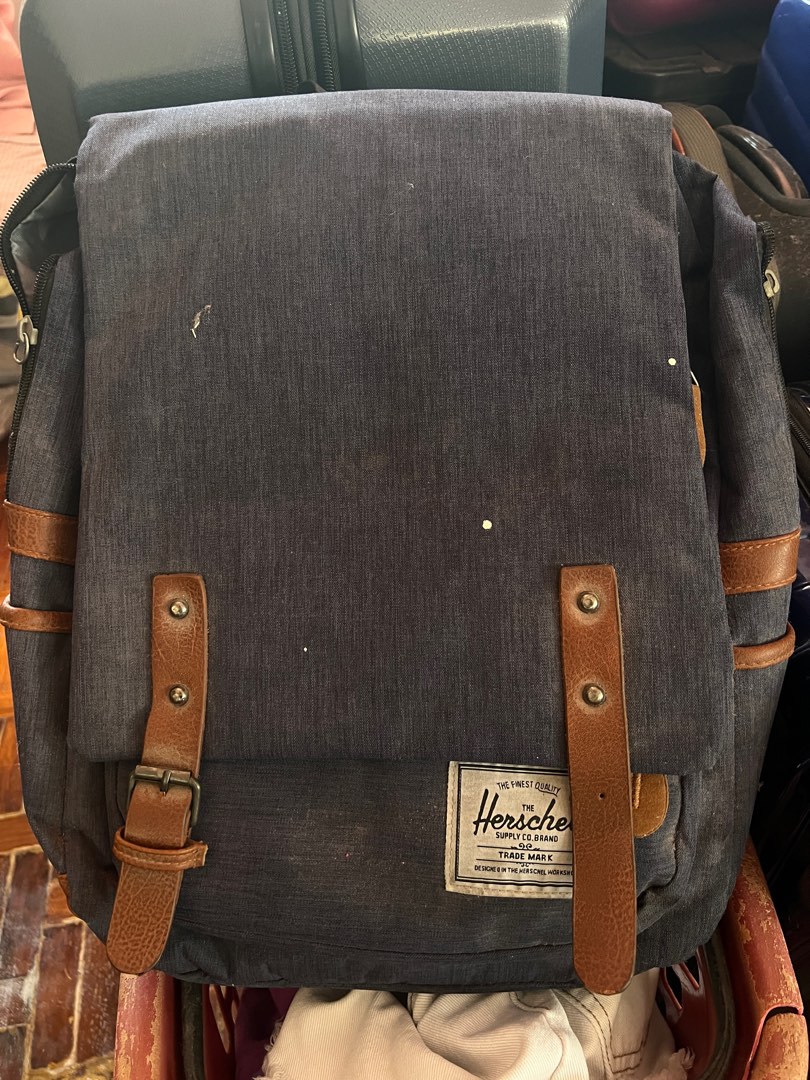 herschel navy blue and brown backpack Men s Fashion Bags Backpacks on Carousell