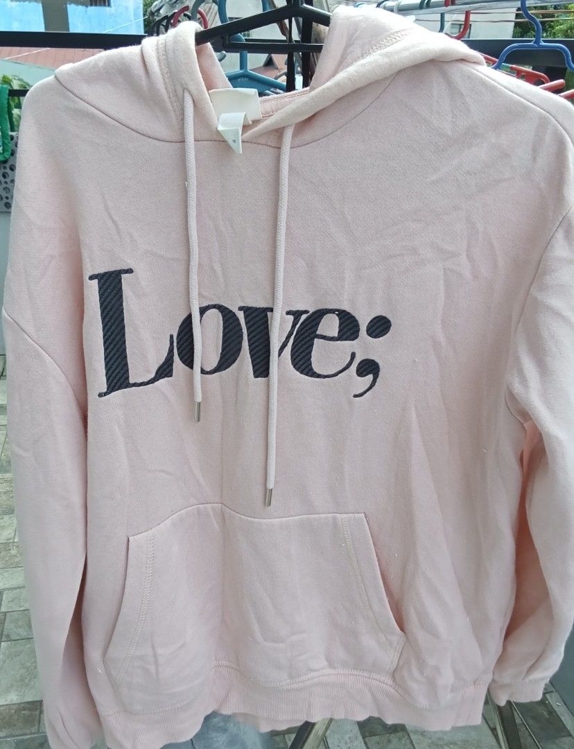 H M Love pink sweatshirt Women s Fashion Coats Jackets and Outerwear on Carousell