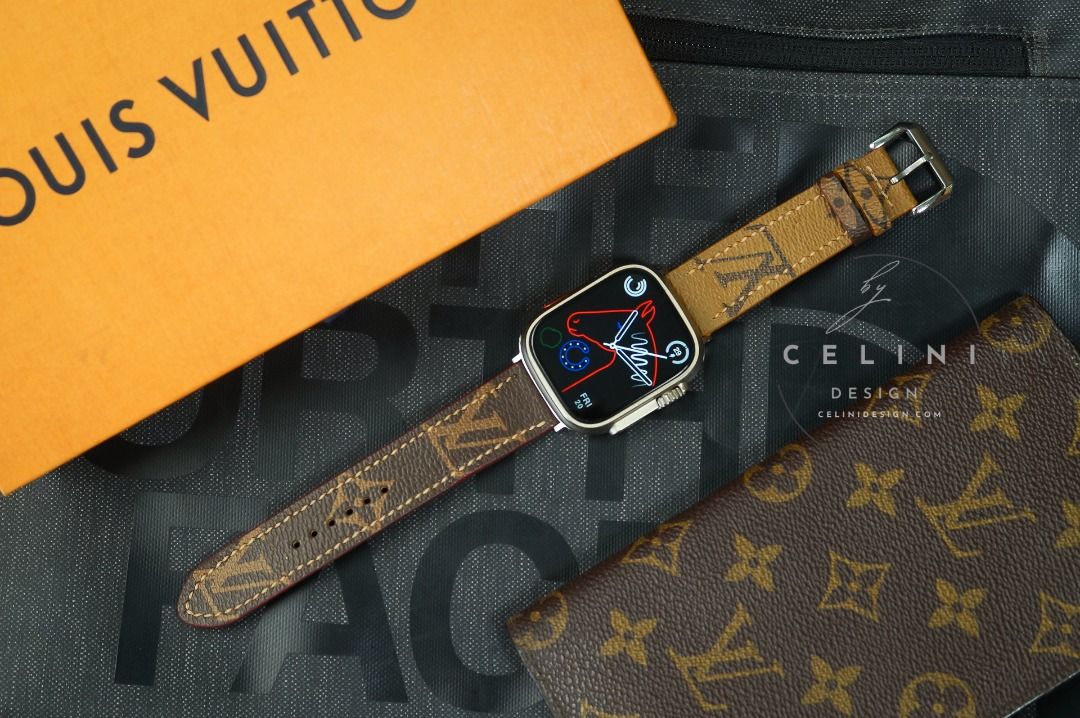 Louis Vuitton Brown and Beige Monogram Apple Watch Band Apple Watch Ultra Band Apple Watch Band for all Apple Watch Series Mobile Phones Gadgets Wearables Smart Watches on Carousell