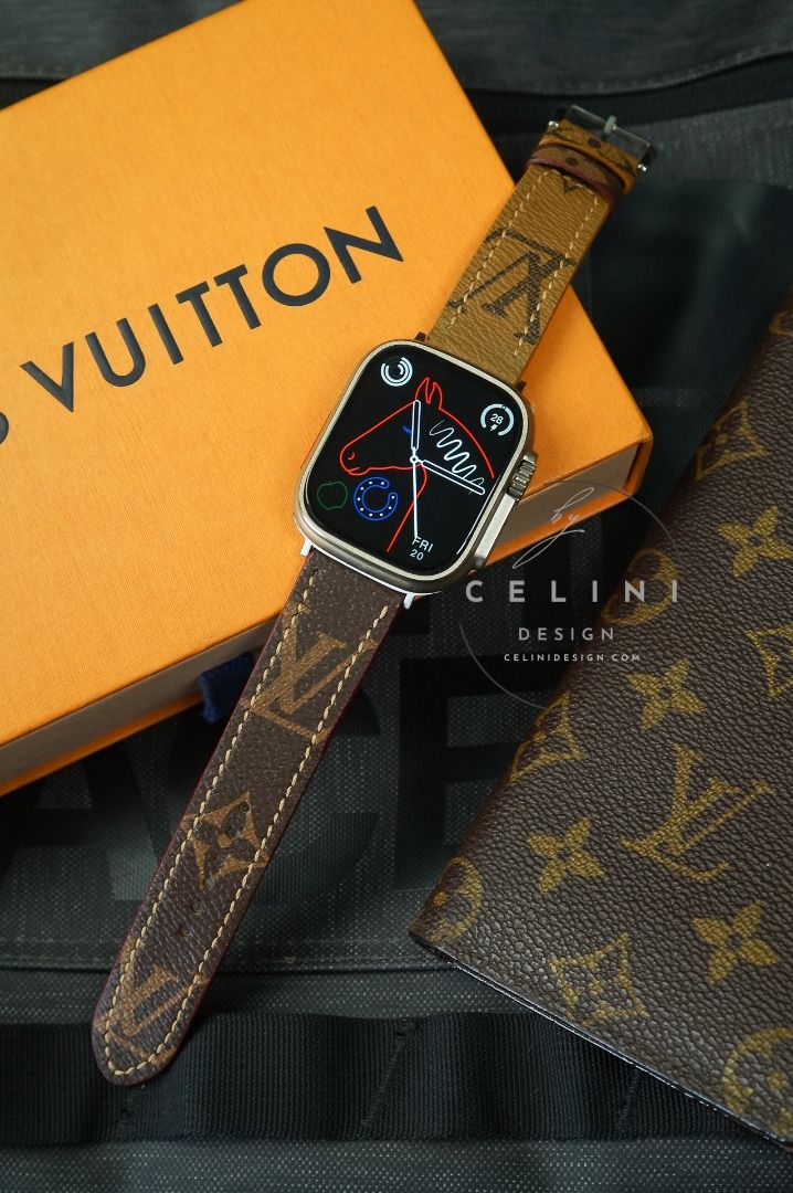 Louis Vuitton Brown and Beige Monogram Apple Watch Band Apple Watch Ultra Band Apple Watch Band for all Apple Watch Series
