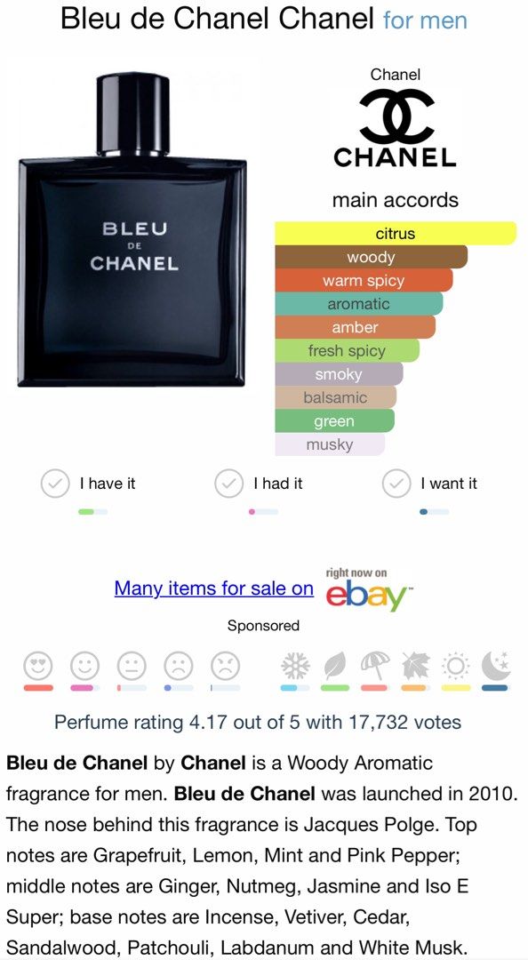 Bleu de chanel note outlet