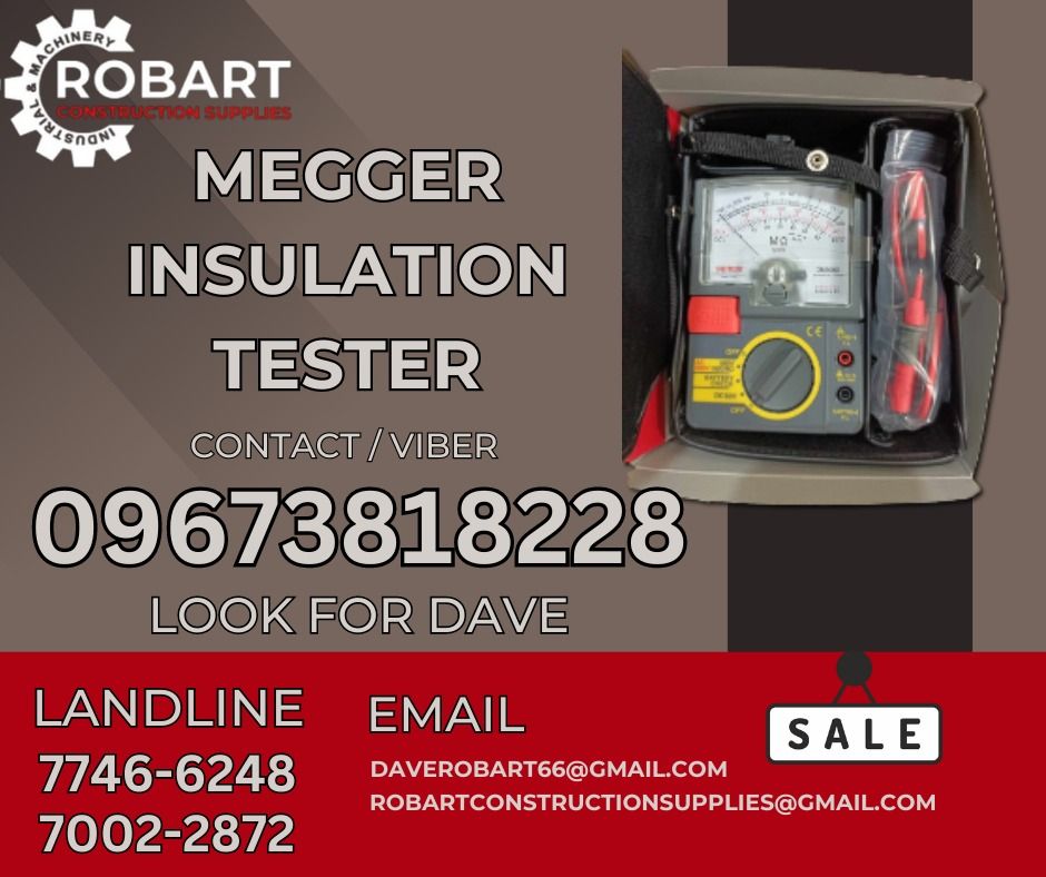 MEGGER INSULATION TESTER (Category: Industrial Equipment) located in Caloocan City. Submitted by gabo. (Listing ID 1317195516, Image 1). Description: 𝑹𝑶𝑩𝑨𝑹𝑻 𝑪𝑶𝑵𝑺𝑻𝑹𝑼𝑪𝑻𝑰𝑶𝑵 𝑺𝑼𝑷𝑷𝑳𝑰𝑬𝑺 Office Address: 1405 Yuseco St. Sta Cruz Manila SEND US MESSAGE FOR INQUIRIES ‼️ ‼️ Tm - (0 9 6 7 - 3 8 1 - 8 2 2 8) Glb - (0 9 6 6 - 8 2 7 - 6 0 4 1) Vbr - (𝟢 𝟫 6 𝟩 - 3 8 1 - 8 2 2 8) Lndln: (𝟩 𝟩 𝟦 𝟨 - 𝟨 𝟤 𝟦 𝟪) / (𝟩 𝟢 𝟢 𝟤 - 𝟤 𝟪