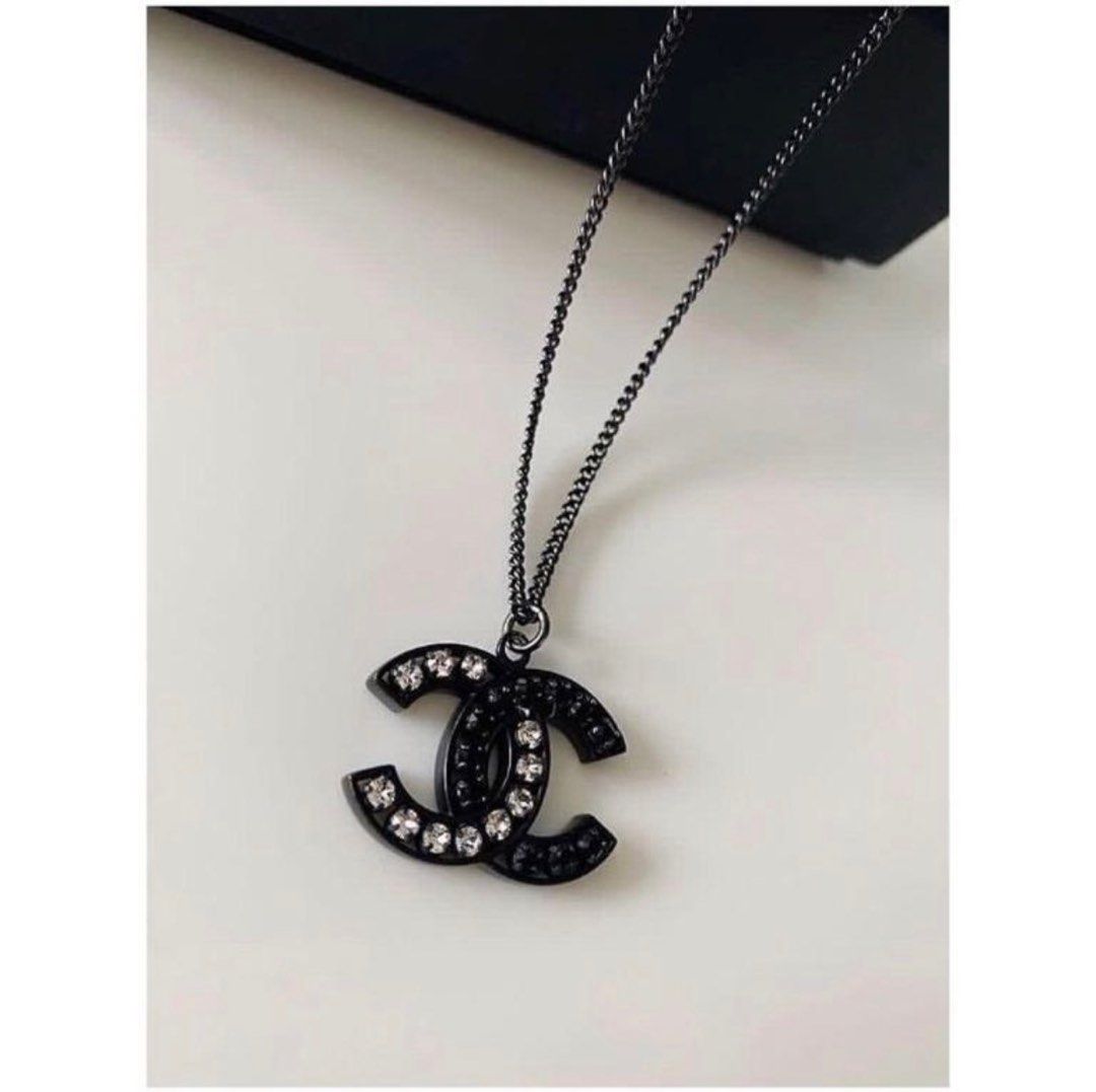 New Chanel CC Crystal Black Tone Pendant Necklace