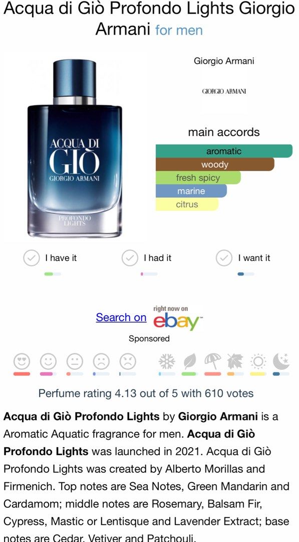 Gio Profumo Acqua Di Gio Profondo O Profondo Lights New! Jorge Di