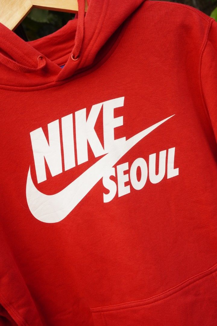 Hongdae Nike Snkrs Korea Nike Seoul Big Logo Hoodie Red, Fesyen