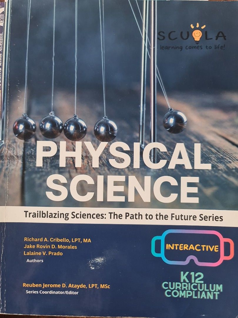 PHYSICAL SCIENCE scula grade 11 2022 edition (Category: Textbooks) located in Quezon City. Submitted by bt-enterprises (Listing ID 1317204985, Image 1). Description: Good condition no handwriting check pix for details.