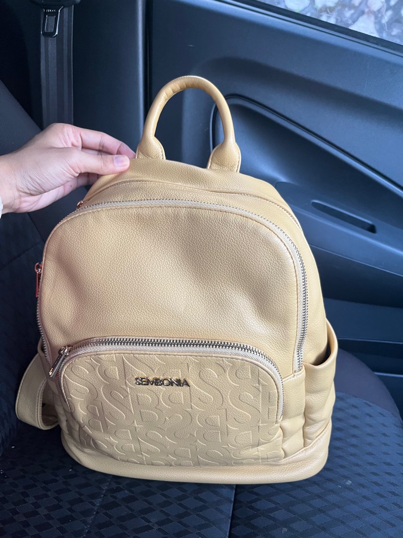 Sembonia Bag pack yellow leather shoulder bag Women s Fashion Bags Wallets Backpacks on Carousell