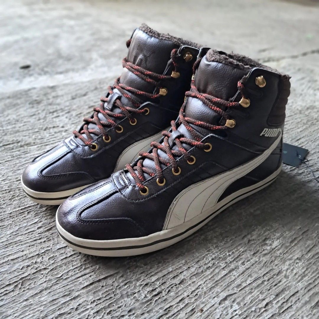 RARE Sepatu Puma Tatau Sneaker Boot brown leather size 42 insole 27 cm Fesyen Pria Sepatu Sneakers di Carousell