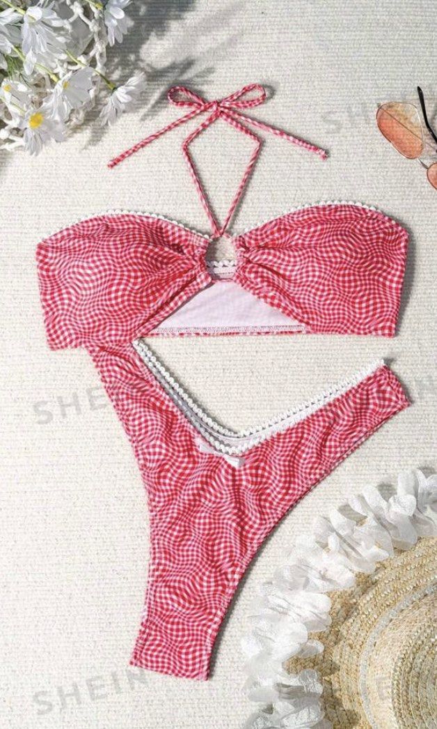 shein red plaid bikini (Category: Bikinis & Swimsuits) located in Caloocan City. Submitted by p.declutters (Listing ID 1317242085, Image 2). Description: size small used once vv cute in person fits xs-s.