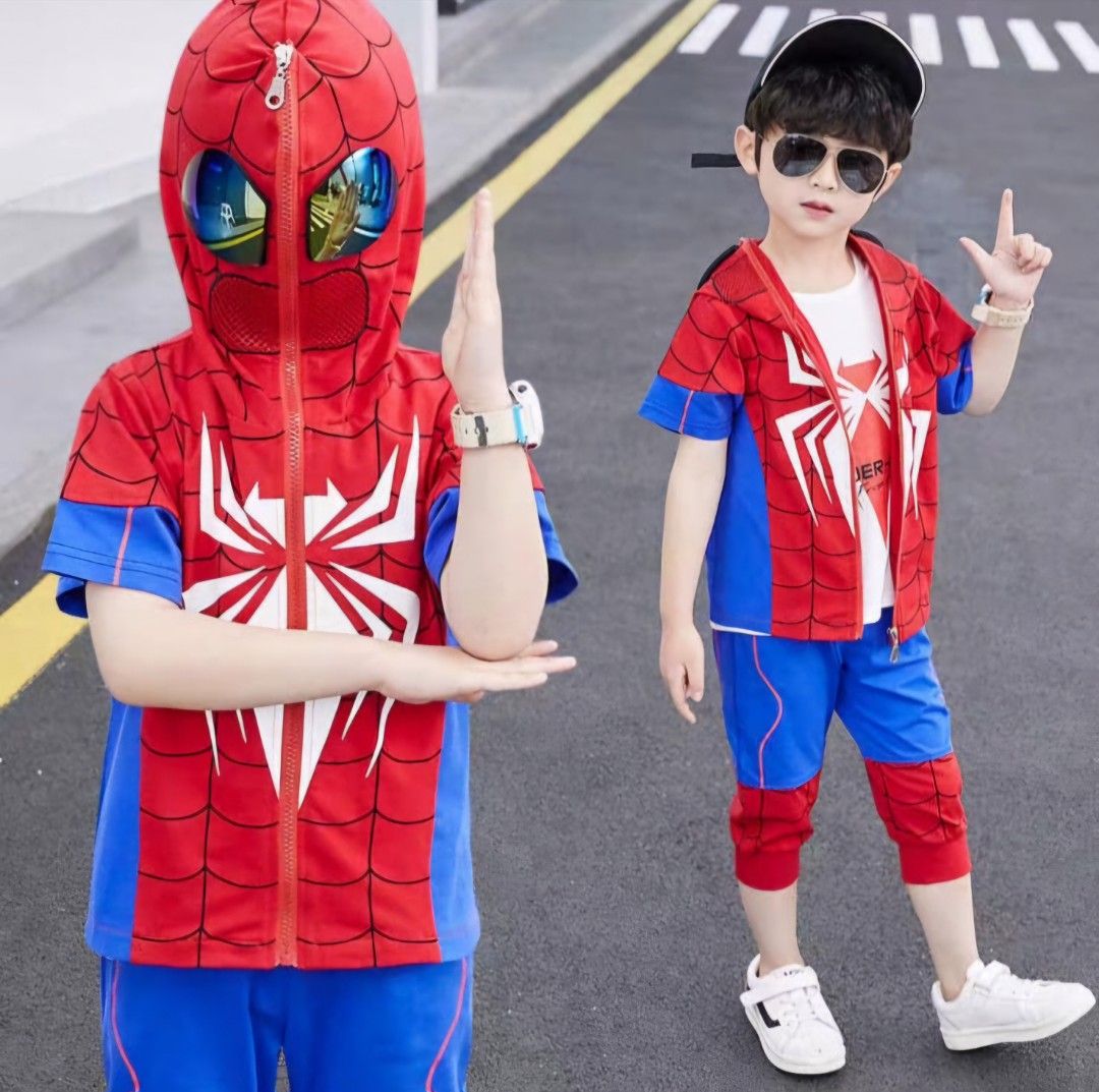 Size 110cm Spiderman Children Cosplay 2 Piece Set Hoodie Outfit Babies Kids Babies Kids Fashion on Carousell