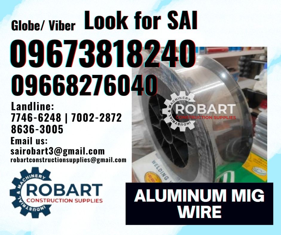 Aluminum Mig Wire (Category: Construction Tools & Equipment) located in Manila. Submitted by sairobart375609 (Listing ID 1317388223, Image 1). Description: Aluminum Mig Wire 0.8mm ER5356 per roll ROBART CONSTRUCTION SUPPLIES For inquiries: For FAST TRANSACTION: Sai Robart - 09673818240 / 09662708706 Vbr: Robart Sai - 09673818240 sairobart3@gmail. com Office Address: 1405 Yuseco St. Sta. Cruz Manila 7746-6248, 7216-7605 ,7002-2872, 8-6363005 09351