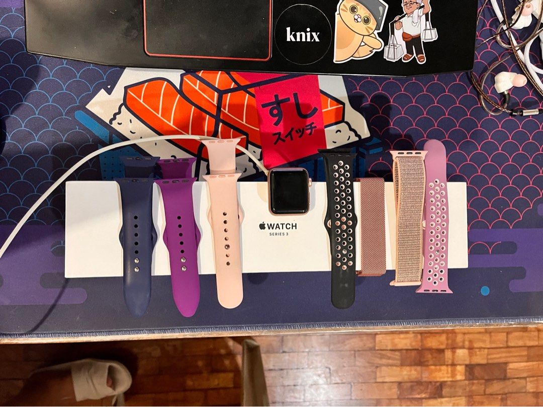 Apple Watch Series 3 (Category: Wearables & Smart Watches) located in Quezon City. Submitted by leisdeclutter (Listing ID 1317534063, Image 1). Description: only issue is that the battery life is 85%. complete with cord charger, box, unused pink L strap and the rest of the straps shown in picture. pm if interested, we can talk about price. loc:libis, qc.