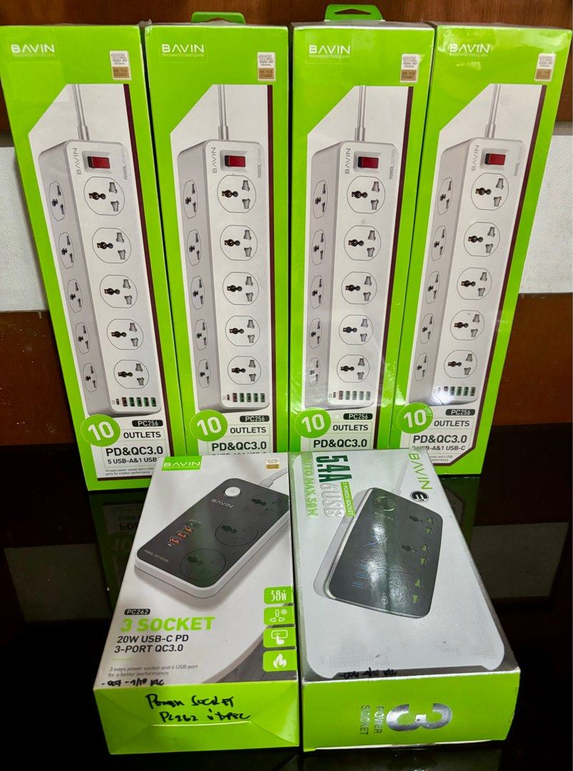 BAVIN POWER SOCKET CHARGING HUB DEVICE EXTENSION (Category: Chargers & Cables) located in Manila. Submitted by guerle (Listing ID 1317418708, Image 1). Description: BAVIN POWER SOCKET CHARGING HUB DEVICE EXTENSION ➡️BAVIN PC256 UNIVERSAL CHARGING HUB EXTENSION WITH 6 USB + 10 SOCKET & 5 AUTO-ID USB PORT PD FAST 3.0 ➡️BAVIN PC262 7 IN 1 USB CHARGER HUB EXTENSION WITH PD 20W TYPE-C PLUS USB 3.0 18W AND 3X POWER SOCKET ➡️BAVIN 6 USB PORT 5.4A 3-POWE