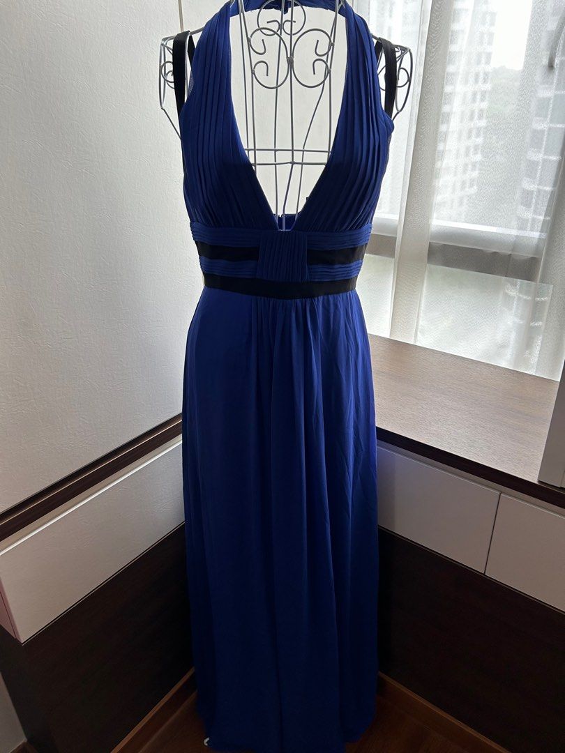 bcbg royal blue dress BCBG Max Azria Viviane Blue Beaded Collar Halter Evening Dress Formal –  Queen City Resale main image 1