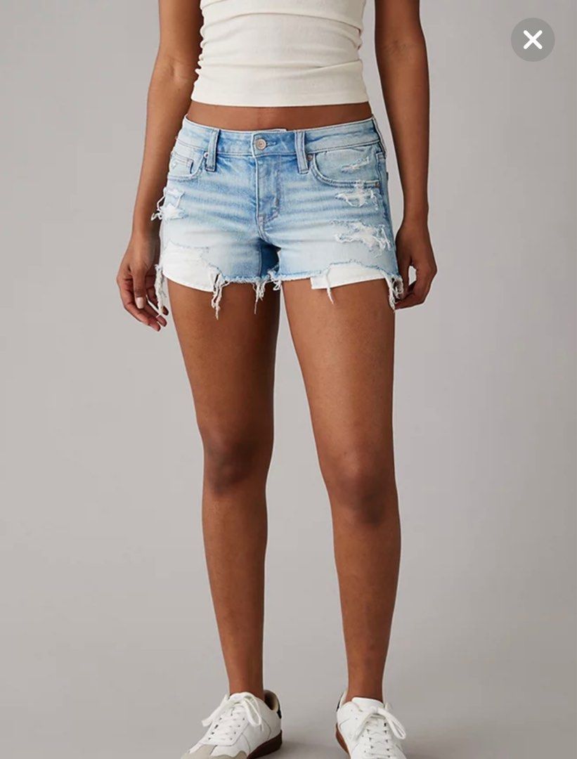 BN AE American Eagle Next Level Stretch Super Low Rise Ripped Denim Shorts Size 4