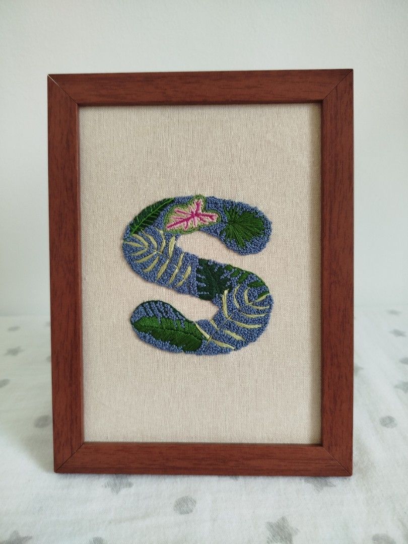 Framed Embroidery (Letter S with Leaves) (Category: Other Home Decor) located in Los Banos. Submitted by stitchwitch.ph (Listing ID 1317427725, Image 3). Description: Embroidered by hand Frame size is 20cm x 15 cm Item is discounted due to a slight stain on the upper part (see last photo) Shipping fee (depending on location) via J&T Express is shouldered by the buyer.
