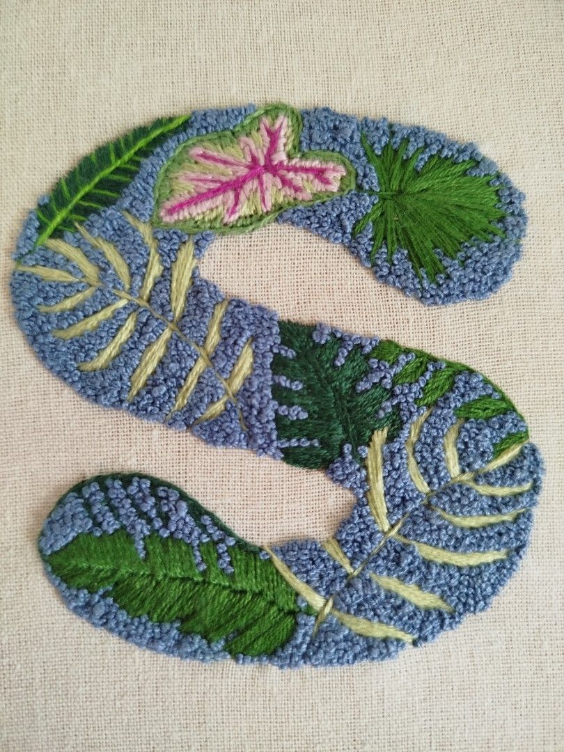 Framed Embroidery (Letter S with Leaves) (Category: Other Home Decor) located in Los Banos. Submitted by stitchwitch.ph (Listing ID 1317427725, Image 2). Description: Embroidered by hand Frame size is 20cm x 15 cm Item is discounted due to a slight stain on the upper part (see last photo) Shipping fee (depending on location) via J&T Express is shouldered by the buyer.