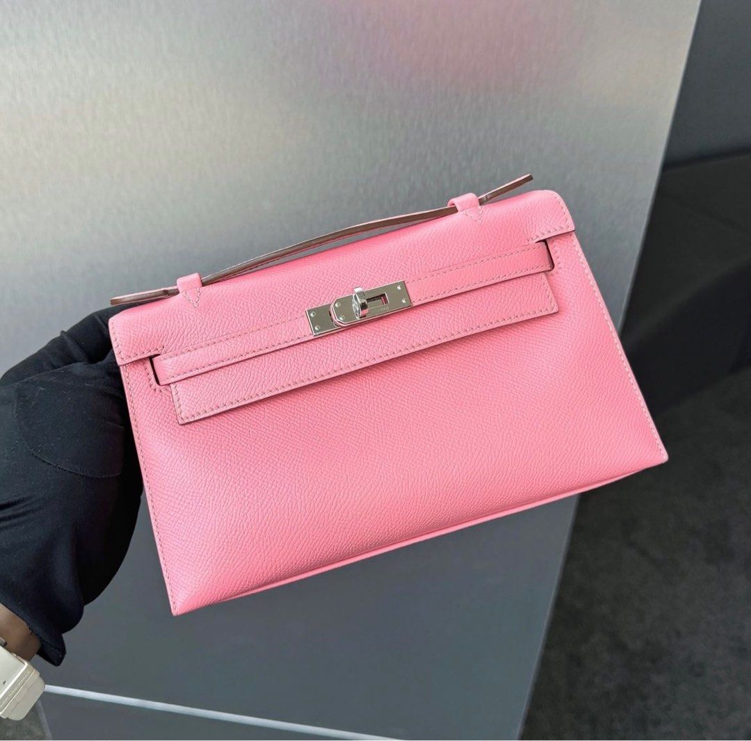 Hermes Kelly Pochette Rose Confetti Epsom Phw, Luxury, Bags