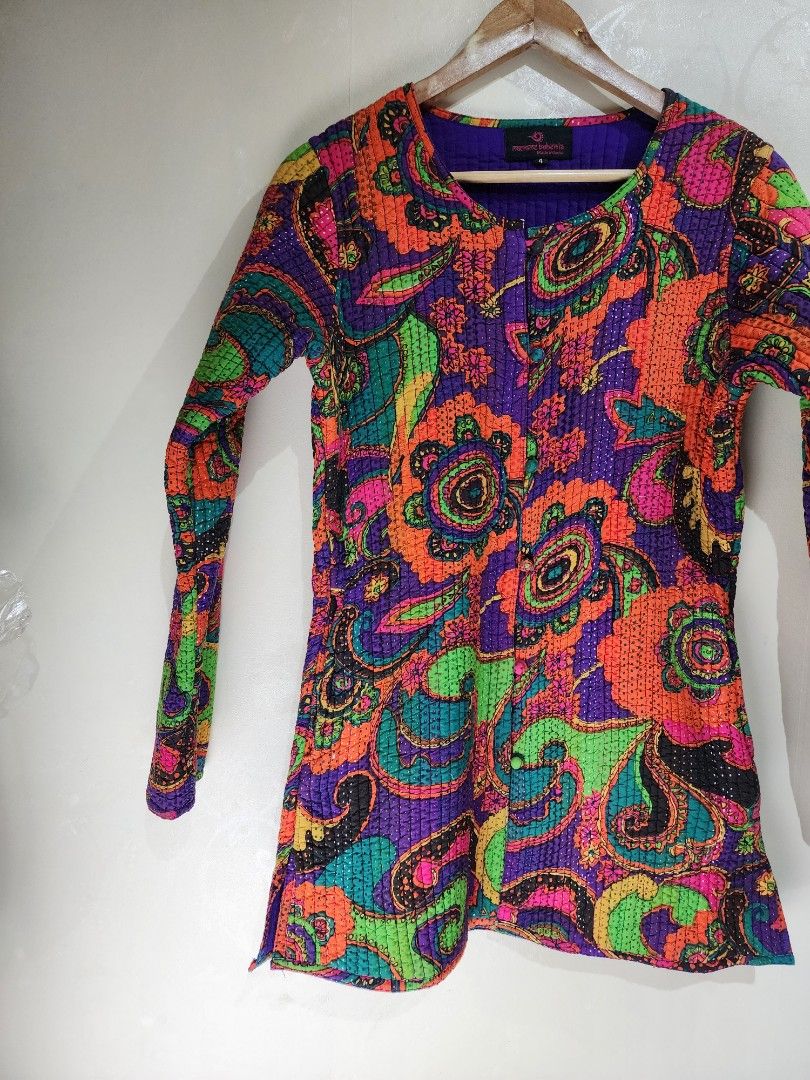 MACRAME BOHEMIA Quilted Colorful Outerwear (Category: Coats, Jackets and Outerwear) located in Quezon City. Submitted by chrizcboutique (Listing ID 1317455507, Image 2). Description: Macrame Bohemia Colorful Long Outerwear Quilted and a bit thick material size 4 ..small can fit extra small to medium frame with 2 side pockets made in India Measurements laid in flat shoulder to shoulder approx 15 inches armpit to armpit approx 19 inches lenght appr