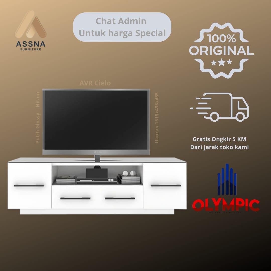 Meja Rak Rack Tv AVR Cielo Buffet Olympic Putih Glossy hitam, Perabotan ...